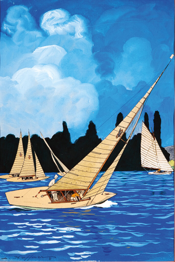 Ailes en régate sur la Seine, gouache sur papier, 30 x 20 cm