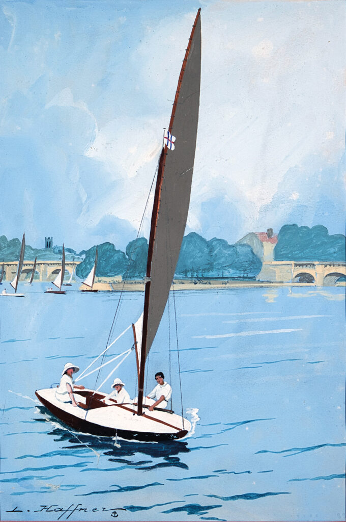 Les enfants du peintre sur la Seine à Paris, gouache sur papier, 27 x 18 cm